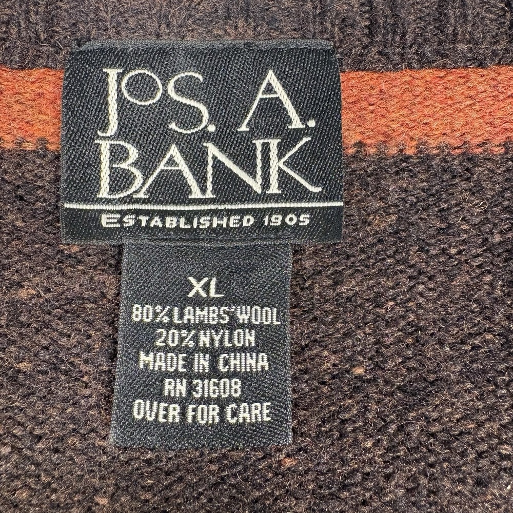 Jos A Bank 80% Lambswool Sweater Mens XL Brown Stripe V Neck Grandpa Core Preppy - Picture 5 of 8